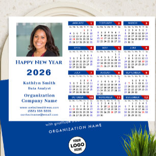 2025 Calendar Business Logo Photo Simple Blue Red Holiday Card