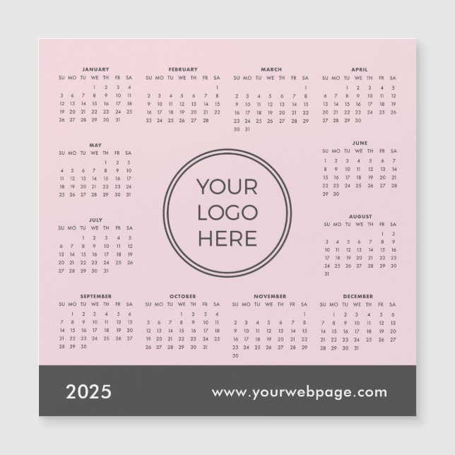 2025 Calendar Business Logo Pink Magnetic Card (Front)