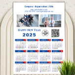 2025 Calendar Business Logo QR code Blue Magnetic<br><div class="desc">2025 Calendar Business 2 Photos, Logo & QR code Simple Blue Red Magnetic Card. All the texts are pre-arranged for you to personalise easily and quickly with your own details. Wish you all a Happy Holidays and an Amazing New Year! For many other card designs, please visit: (Holiday Cards) https://www.zazzle.com/collections/119095696689680604...</div>