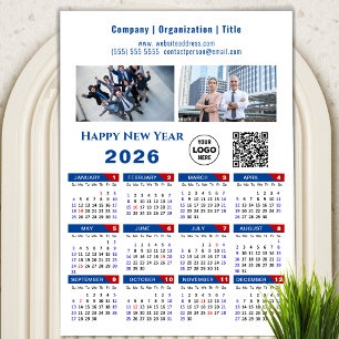 2025 Calendar Business Logo QR code Blue Magnetic