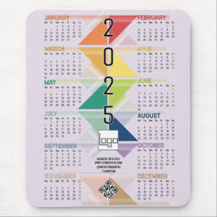 2025 Calendar Business Logo QR Code Purple Custom Mouse Pad