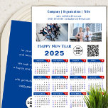 2025 Calendar Business Logo QR Code Simple Blue  Holiday Card<br><div class="desc">2025 Calendar Business 2 Photo, Logo & QR code US Flag Patriotic Blue Red Holiday Card. All the texts are pre-arranged for you to personalise easily and quickly with your own details. Wish you all a Happy Holidays and an Amazing New Year! For many other card designs, please visit (Holiday...</div>
