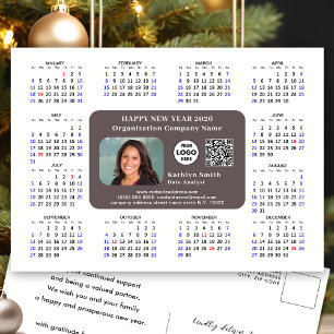 2025 Calendar Business Logo QR Modern Black Simple Holiday Postcard