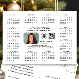 2025 Calendar Business Logo QR Modern Black Simple Holiday Postcard
