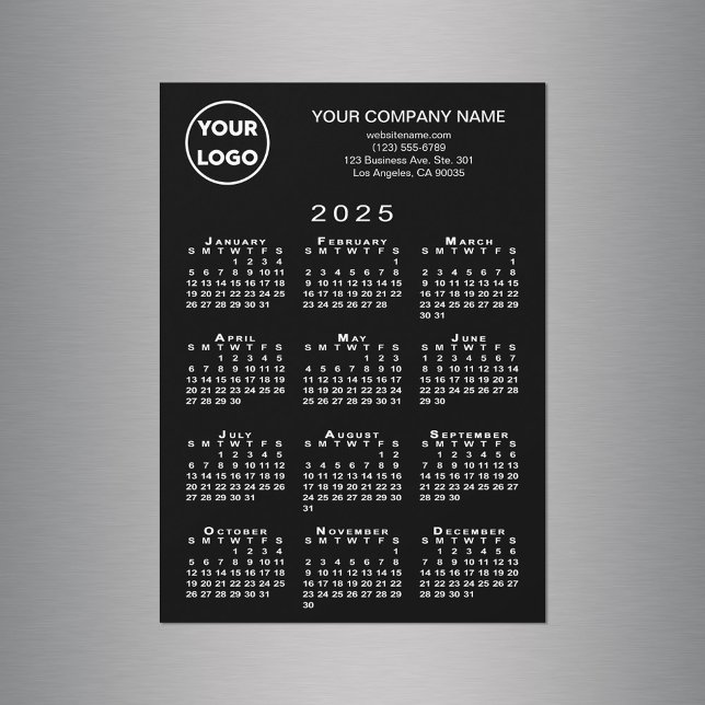 2025 Calendar Business Logo Text Black Magnet Card (2025 Calendar Business Logo Text Black Magnet Card in situ)