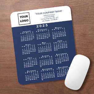 2025 Calendar Business Logo Text Navy Blue White Mouse Pad