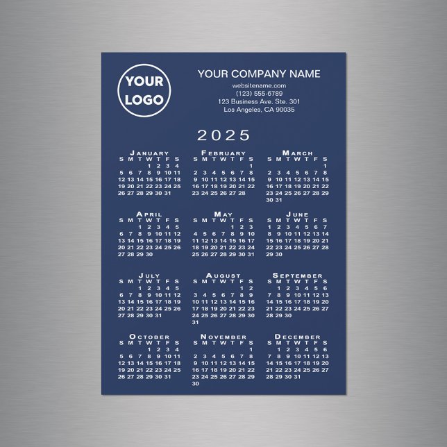 2025 Calendar Business Logo Text Navy Magnet Card (2025 Calendar Business Logo Text Navy Magnet Card in situ)