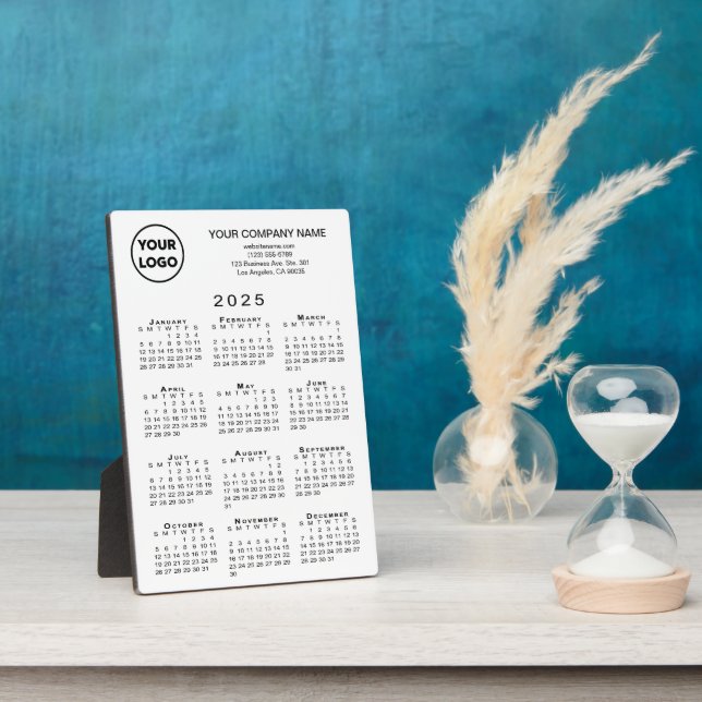 2025 Calendar Business Logo Text on White Desktop Plaque (Side)