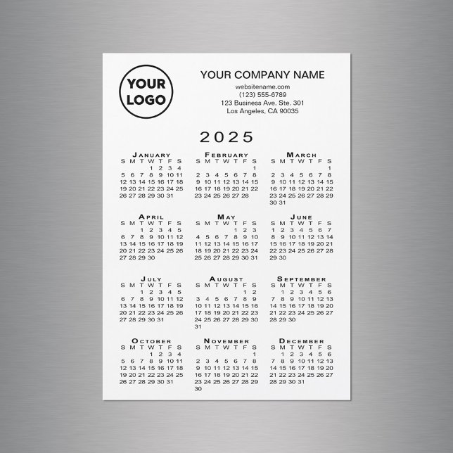 2025 Calendar Business Logo Text White Magnet Card (2025 Calendar Business Logo Text White Magnet Card in situ)