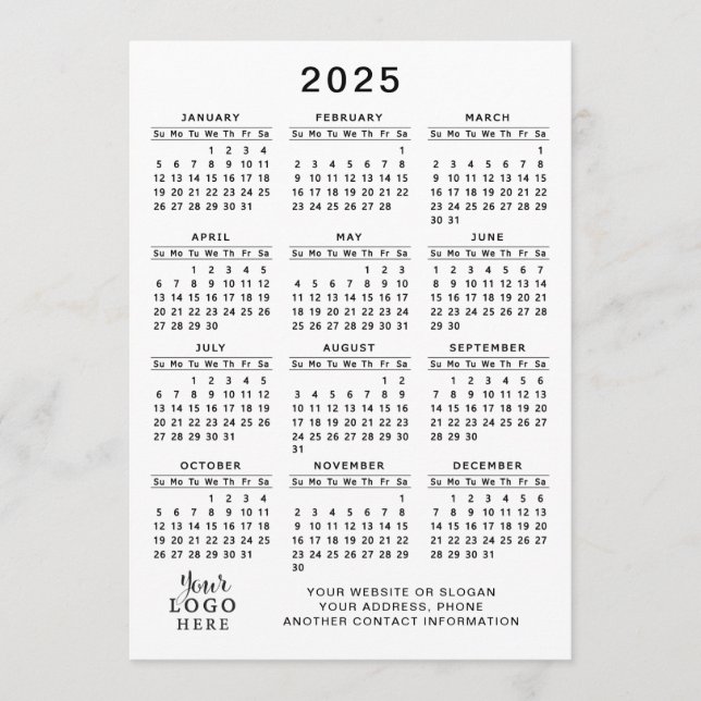 2025 Calendar Business Logo White Black Minimal Program (Front)