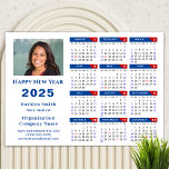 2025 Calendar Business Photo Blue Red Magnetic<br><div class="desc">2025 Calendar Business Photo Blue Red Magnetic Card. All the texts are pre-arranged for you to personalise easily and quickly with your own details. Wish you all a Happy Holidays and an Amazing New Year! For many other card designs,  please visit:  (Holiday Cards) https://www.zazzle.com/collections/119095696689680604   (Magnetic Cards)  https://www.zazzle.com/collections/119197630236906623</div>