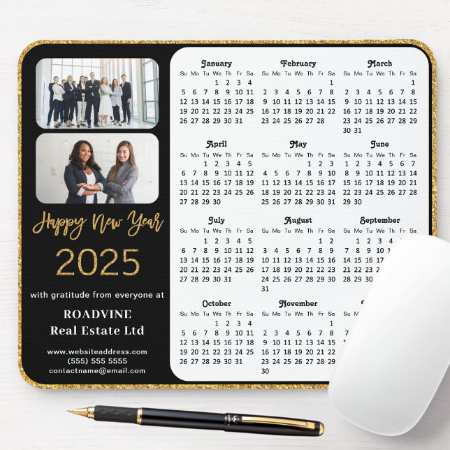 2025 Calendar Business Photo Elegant Gold Glitter Mouse Pad (Creator Uploaded)