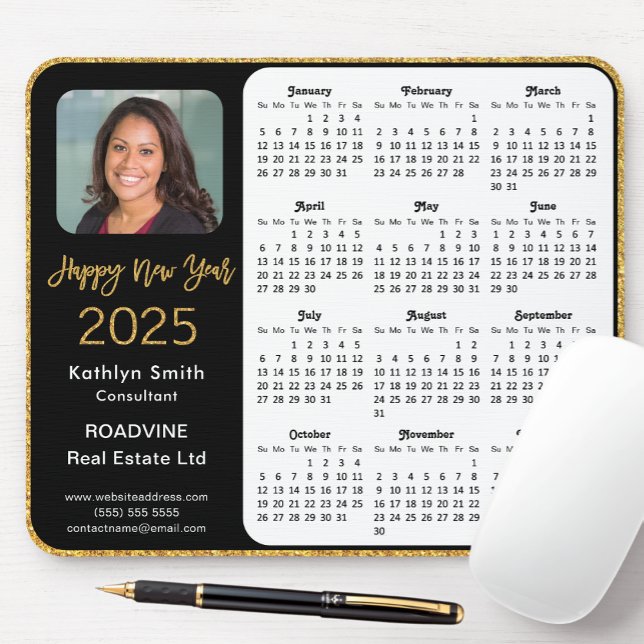 2025 Calendar Business Photo Elegant Gold Glitter Mouse Pad (Creator Uploaded)
