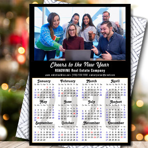 2025 Calendar Business Photo Modern Black Minimal Holiday Card