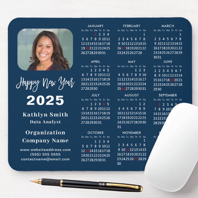 2025 Calendar Business Photo Modern Blue Simple Mouse Pad (Creator Uploaded)