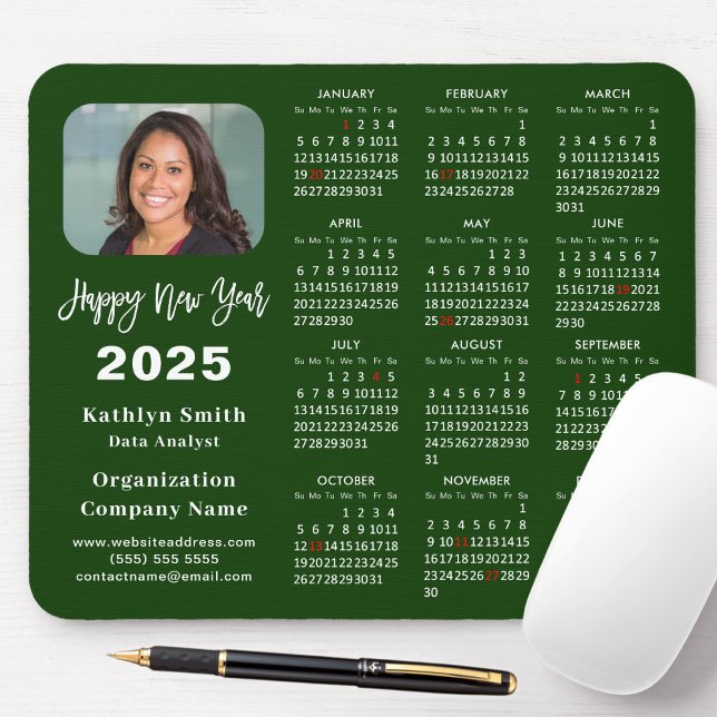 2025 Calendar Business Photo Modern Green Simple Mouse Pad (Creator Uploaded)