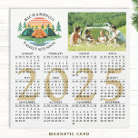 2025 Calendar Camping Family Reunion Custom Photo<br><div class="desc">Create unique magnetic 2025 calendars as favours for a Family Reunion party in a camping theme. The template makes it easy to customise the text with your family name and custom photo. The design features a vintage sunset illustration with tents in a pine tree forest near a lake on a...</div>