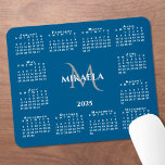 2025 Calendar Chic Monogram Name on Blue Mouse Pad<br><div class="desc">Chic 2025 calendar mouse pad features an elegant custom name and monogram above the year in the middle surrounded by a white calendar on a blue background. Add your name and initial in the sidebar. Makes a great gift!

Copyright ©Claire E. Skinner. All rights reserved.</div>