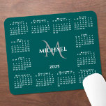 2025 Calendar Chic Monogram Name on Teal Mouse Pad<br><div class="desc">Chic 2025 calendar mouse pad features an elegant custom name and monogram above the year in the middle surrounded by a white calendar on a teal background. Add your name and initial in the sidebar. Makes a great gift!

Copyright ©Claire E. Skinner. All rights reserved.</div>