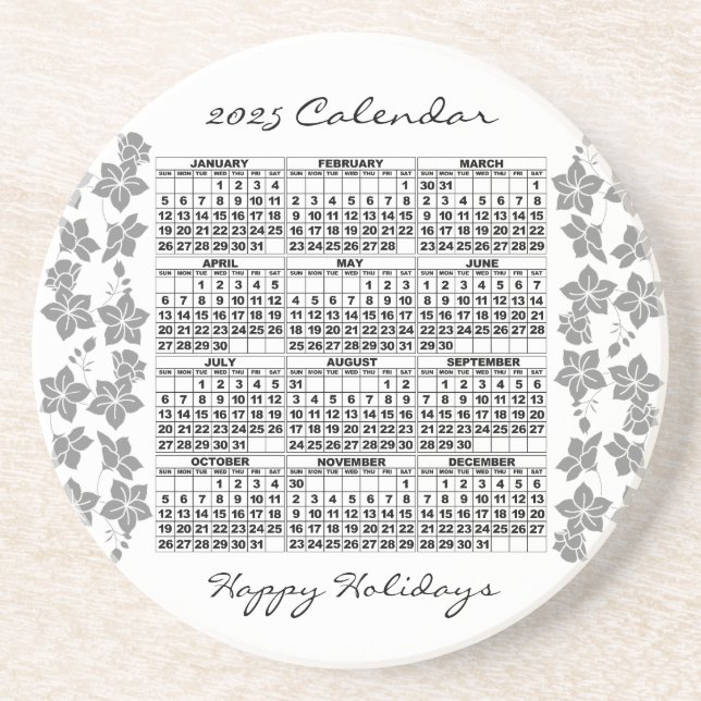 2025 Calendar Coaster Flowers White (Front)