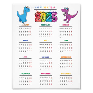  2025 Calendar Colourful Funny Dinosaur Photo Print
