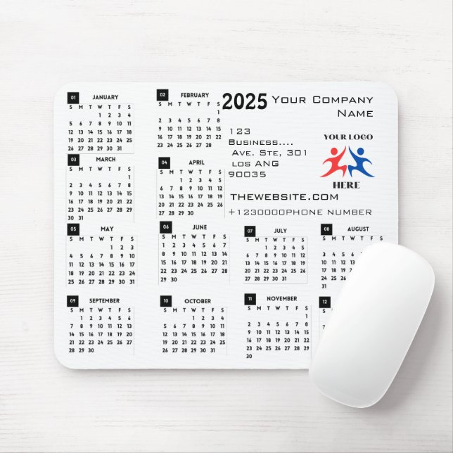 2025 Calendar Company Logo and Text  Mouse Pad (With Mouse)