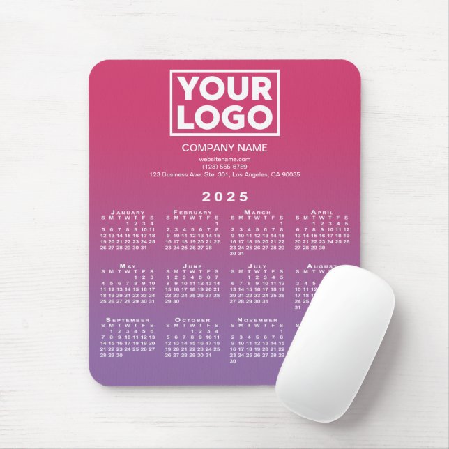 2025 Calendar Company Logo Pink to Purple Gradient Mouse Pad (With Mouse)