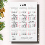 2025 Calendar Company Logo Simple Business Magnet<br><div class="desc">Create a 2025 business calendar magnet with your company logo and contact information as a practical keepsake or a favour for your clients and workmates for Thanksgiving Day, Christmas, New Year or other holidays and occasions. This simple, minimal design in white, black and red is easy to personalise and customise....</div>