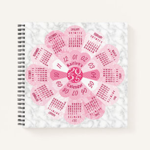 2025 Calendar Custom Boho Retro Pink Flower Marble Notebook