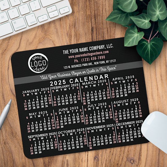 2025 Calendar Custom Business Logo Name Black Red Mouse Pad (Creator Uploaded)