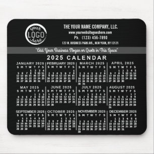 2025 Calendar Custom Business Logo Name Easy Black Mouse Pad