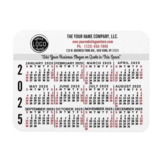2025 Calendar Custom Business Logo Name White Easy Magnet (Horizontal)
