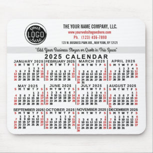 2025 Calendar Custom Business Logo Name White Red Mouse Pad