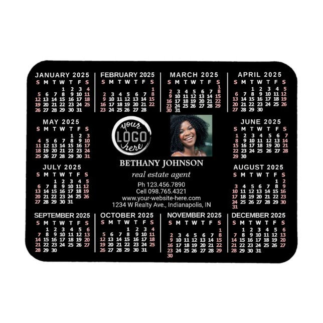 2025 Calendar Custom Business Logo Photo Text Easy Magnet (Horizontal)