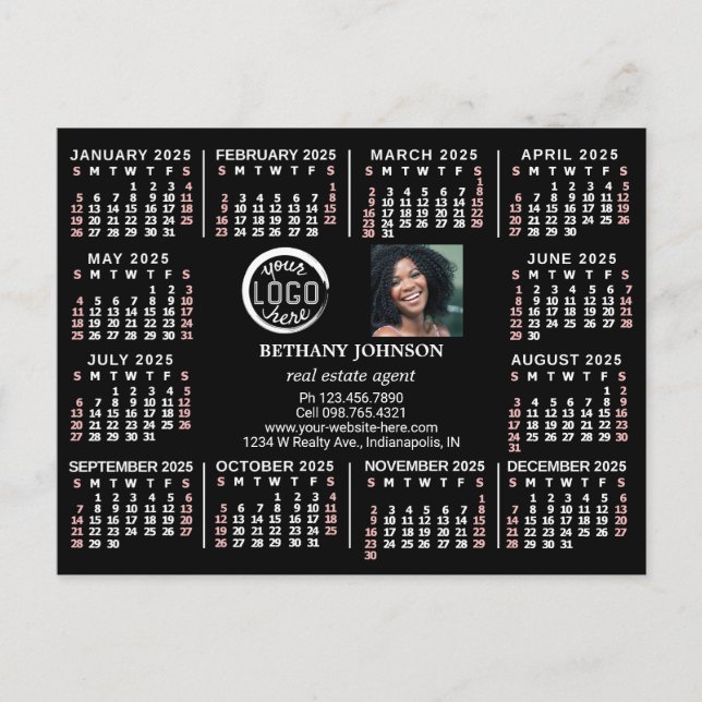 2025 Calendar Custom Business Logo Photo Text Easy Postcard (Front)