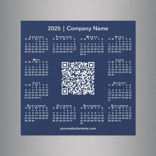 2025 Calendar Custom Business QR Code Navy Magnet (2025 Calendar Custom Business QR Code Navy Magnet in situ)