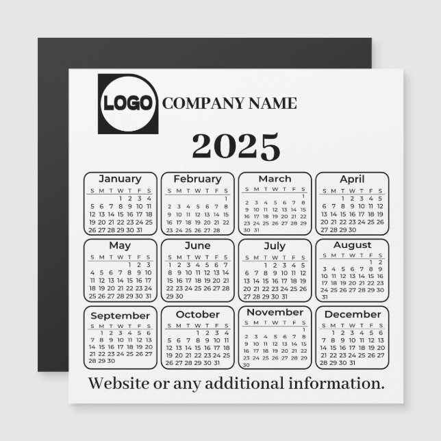 2025 Calendar Custom Company Name & Logo Magnet (Front/Back)