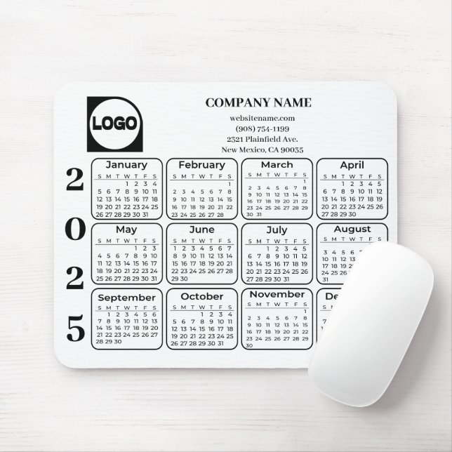 2025 Calendar Custom Company Name & Logo Mouse Pad (With Mouse)