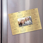 2025 Calendar Custom Photo Gold Foil Family Magnet<br><div class="desc">Create this useable keepsake for you family and friends so they will remember you year-round with this graphic, elegant 2025 calendar magnet card. Bold white handwritten script typography, your custom photo and a simple, modern 12 month calendar overlay a faux gold ombre foil background. Personalise with the photo of your...</div>