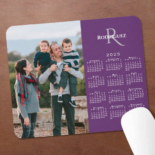 2025 Calendar Custom Photo Monogram Name on Purple Mouse Pad