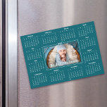 2025 Calendar Custom Photo Teal Blue Family Magnet<br><div class="desc">Create this useable keepsake for you family and friends so they will remember you year-round with this graphic, elegant 2025 calendar magnet card. Bold white calligraphy script typography, your custom photo and a simple, modern 12 month calendar overlay a dark turquoise teal blue background. Personalise with the photo of your...</div>