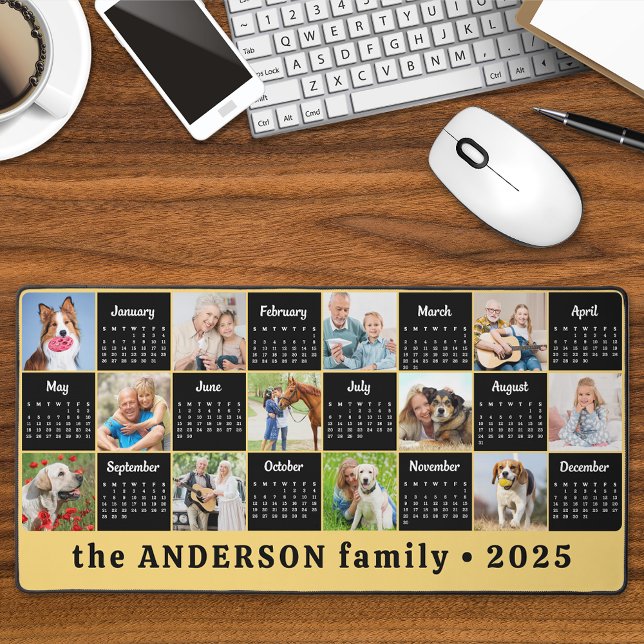 2025 Calendar Custom Yellow Unique Photo Collage Desk Mat (Creator Uploaded)