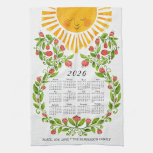 2025 Calendar Cute Floral Tea Towel