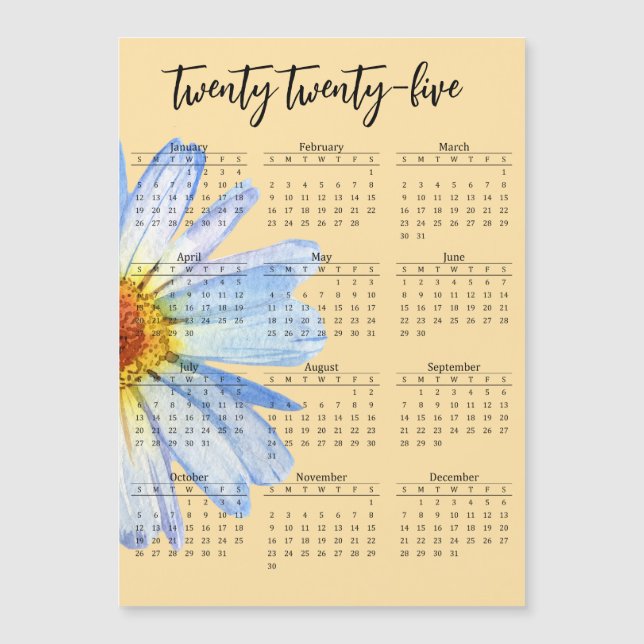2025 Calendar Daisy Yearly  Script (Front)