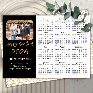 2025 Calendar Elegant Gold Glitter Script Photo Holiday Card