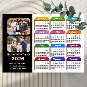 2025 Calendar Family 2 Photo Modern Black Colourfu Holiday Card