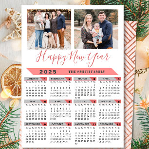 2025 Calendar Family 2 Photo Pink Script Simple Holiday Card