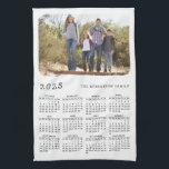 2025 Calendar Family Name Photo Simple White Black Tea Towel<br><div class="desc">Create a unique 2025 calendar kitchen towel with a personal photo and your family name.</div>