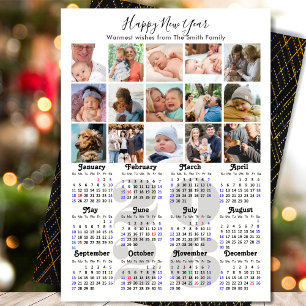 2025 Calendar Family Photo Collage Elegant Script Holiday Card