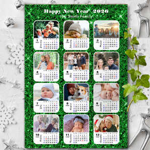 2025 Calendar Family Photo Collage Festive Green Holiday Card
